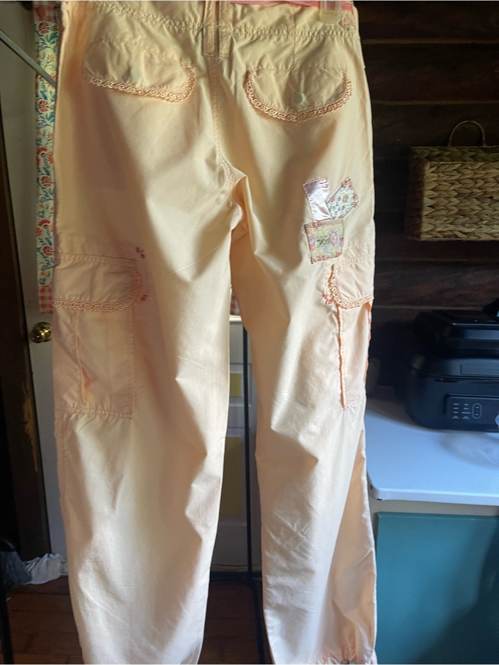 Miss Me Peach Patchwork Cargo Pants with Pink Drawstring - Picture 2 of 4